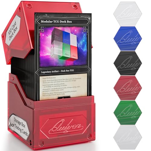 Image of Quiver Time 360 Modular Nexus DeckBlock - Durable Stackable MTG Deck Box for Commander fits 100+ Cards | Stylish 100 Card Deck Box MTG | Interchangeable TCG Decks Boxes (1 pcs, Red)