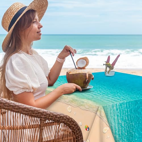 Image of Kochorie 100 Ft x 54 Inch Summer Beach Tablecloth Roll with Cutter Box Beach Themed Party Tablecover Disposable Beach Ball Plastic Tablecloth Ocean Backdrop for Summer Pool Birthday Party Supply