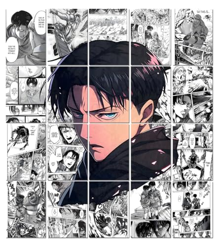 Image of Moment Prints Levi Manga Collage Poster Set - Set of 20, 210 mm x 297 mm, 300 GSM Paper, Levi Posters, Levi Ackerman Poster (Levi Manga 2) - Glue Dots Included, Cardstock