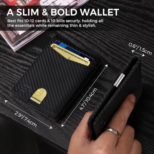 Image of Zitahli Genuine Leather Wallet for Men 12 Card Slim Mens Wallets Bifold RFID Blocking with Money Clip & ID Window Thin Minimalist Card Holder Wallet with Gift Box