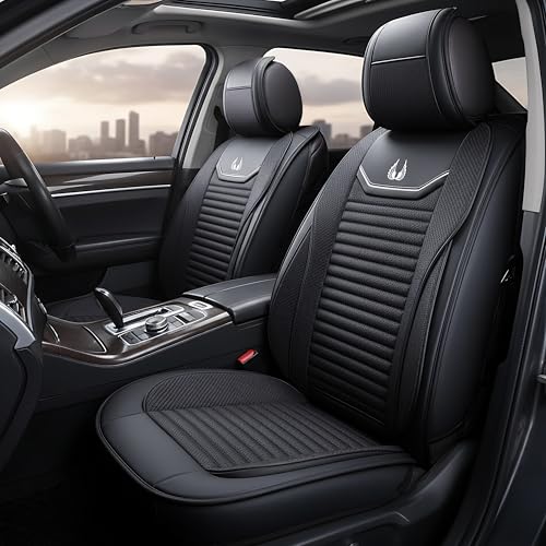 OASIS AUTO Car Seat Covers Full Set, Breathable Hybrid Faux Leather, Luxury Stylish Design Universal Fit for SUV, Sedan, Pick-up Truck, Interior Protectors (OS-008 Black)