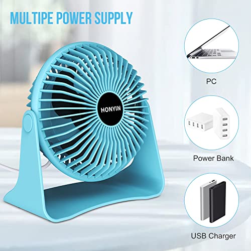 Honyin 5'' Small Usb Desk Fan, 3 Speeds Desktop Table Cooling Fan, 360° Rotatable, Strong Wind, Quiet Personal Little Fan Powered By Usb For Bedroom Home Office #TOP3