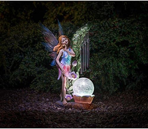 Solar Powered Garden Fairy With Light And Wind chime-Blue G-0141
