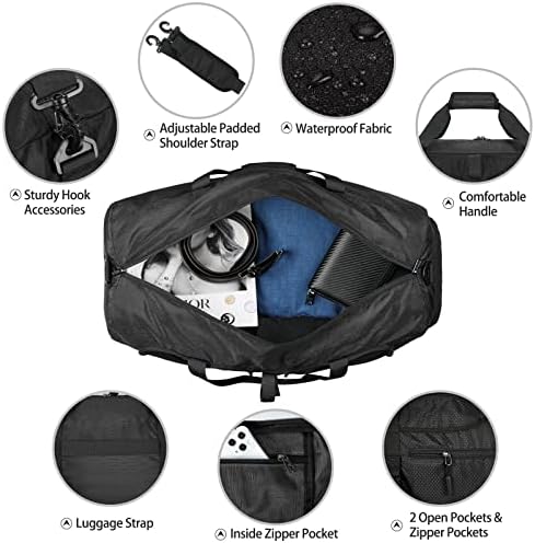 Travel Duffel Bag 65L Foldable Weekender Overnight Bag for Men Women Lightweight Carry on Weekend Bag Waterproof Sports Duffle Bag with Shoe Compartment and Toiletry Bag, Black 2 Travel Duffel Bag 65L Foldable Weekender Overnight Bag for Men Women Lightweight Carry on Weekend Bag Waterproof Sports Duffle Bag with Shoe Compartment and Toiletry Bag, Black