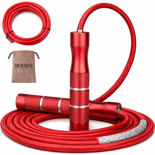 Image of Weighted Jump Rope - Heavy Jump Ropes with Adjustable Extra Thick Cable, Aluminum Handles, High-Speed Ball Bearings, Premium Skipping Rope for Workouts Crossfit Home Fitness MMA (Red)