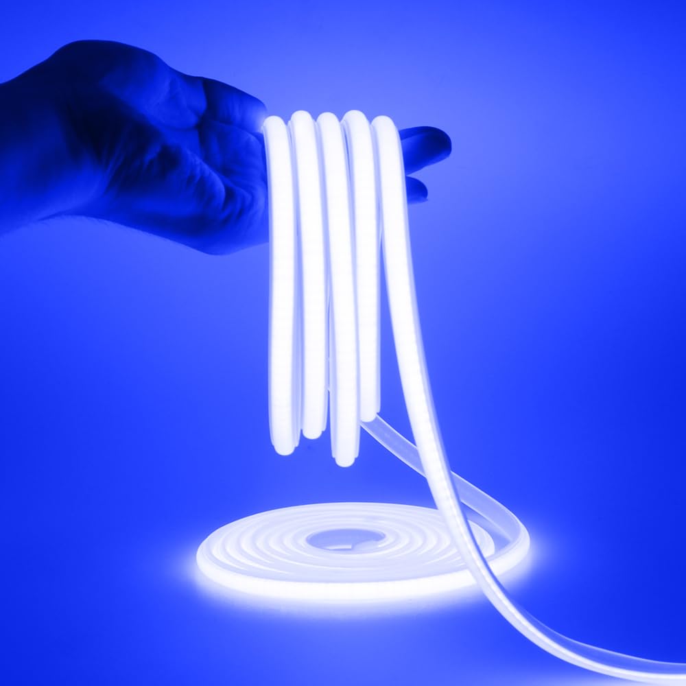 HEGEHE COB Neon Light Strip with 220V Power Cord, Cut to 50cm, 288LED/m Flexible and IP65 Waterproof Silica Gel Rope Light (27m, Blue)