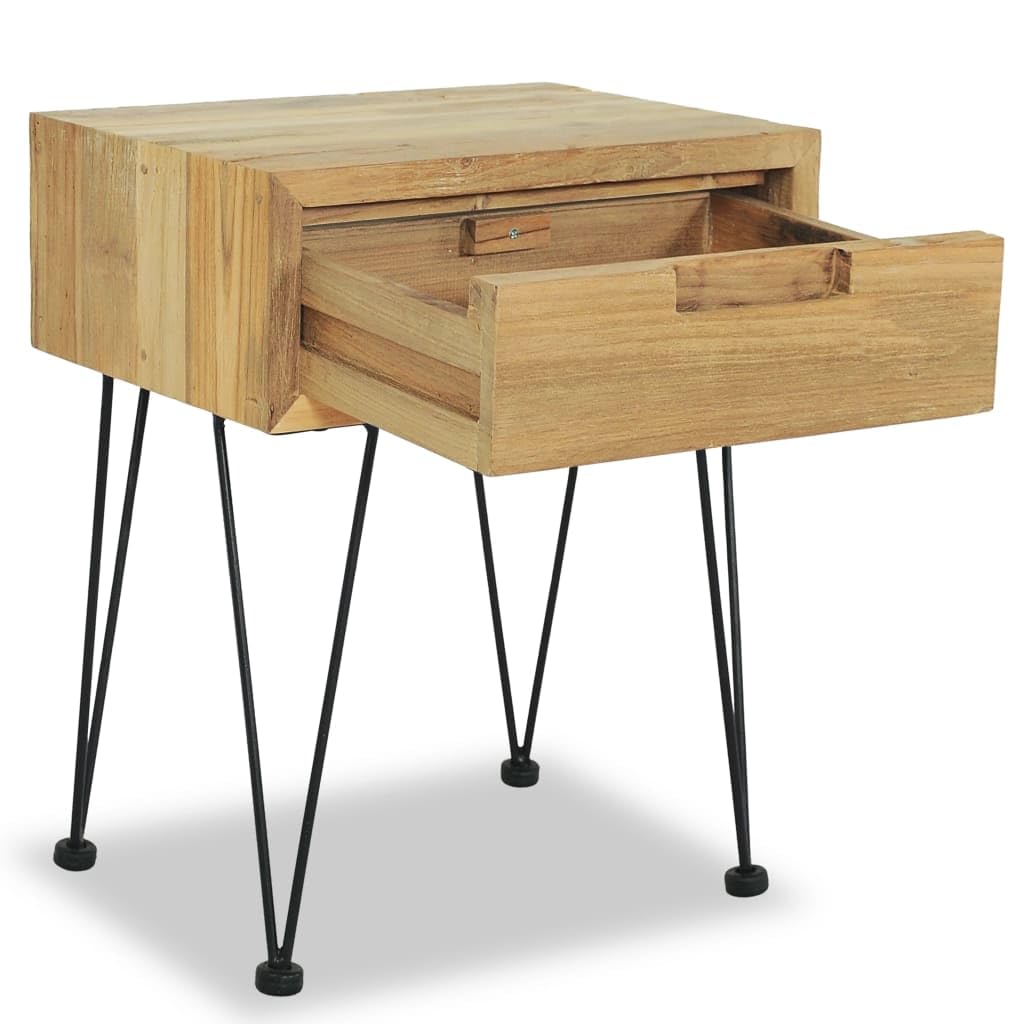 Mesita de noche de madera maciza, 40 x 30 x 50 cm, estilo colonial, con cajón y patas de hierro forjado, diseño rústico, espacio de almacenamiento, mesa auxiliar