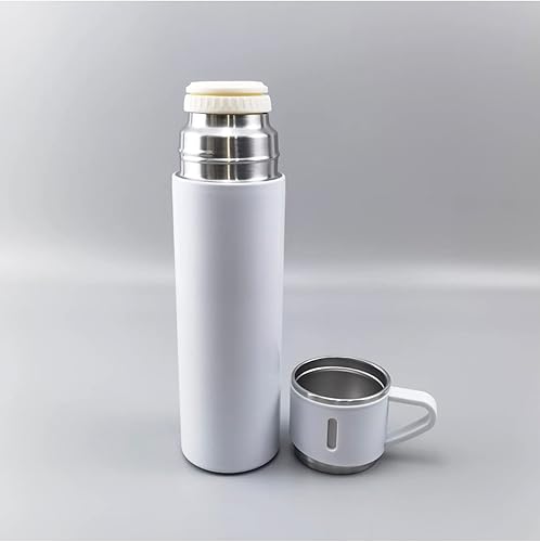Miniatura 3 de Frasco de acero inoxidable de 16.9fl oz  botella  termo para bebidas calientes y frías con tres tazas (blanco)