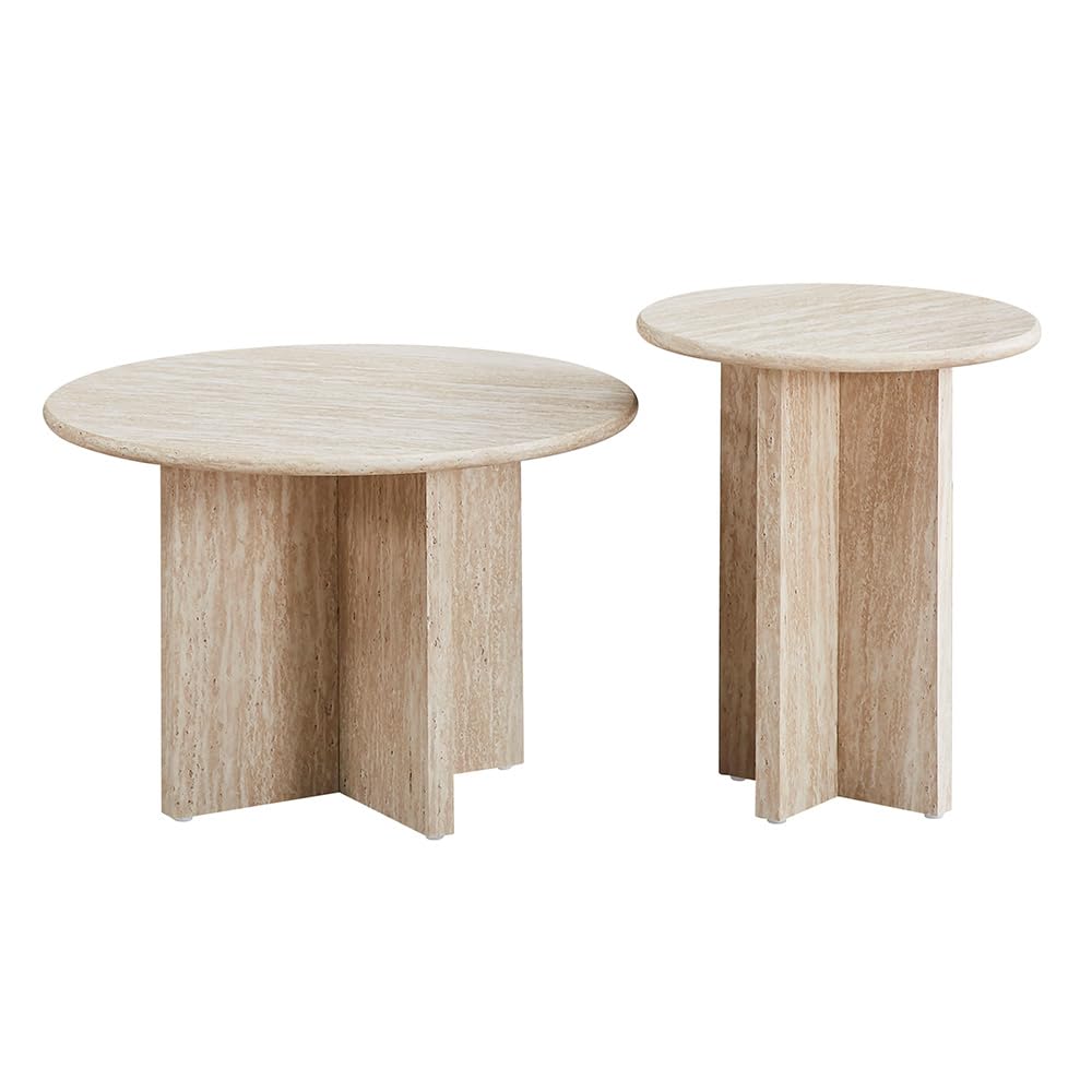 Milton & Oldbrook Set de Table Basse Bled Look Travertin