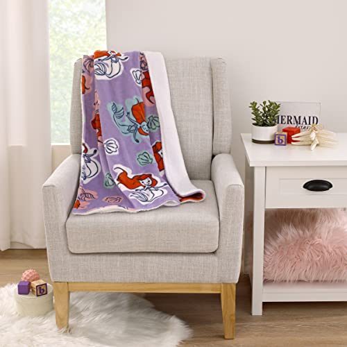Image of NoJo Disney The Little Mermaid Orange, Lavender, Aqua and White Ariel Super Soft Sherpa Baby Blanket