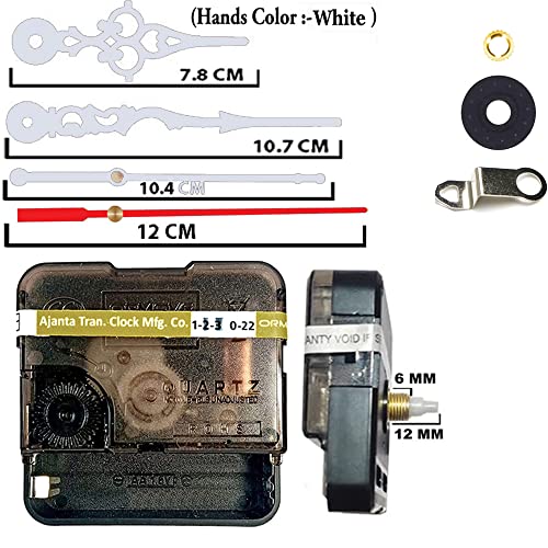 Image of Ajanja Mfg. Quartz Machine for Big Size Wall Clock,Battery Operated,Clock Movement Machine with Needles and Hook 12 MM (100% Made in India) White,Red
