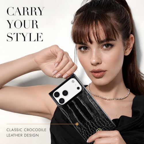 Image of COCOMII Rectangle for iPhone 18 Pro Max /17 Pro Max Case, Black Croc Leather