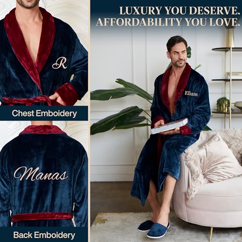 Lotus Linen Men’s Plush Hooded Bathrobe - Full Length Luxury Personalized Spa Robe for Men, Soft, Warm Fleece2