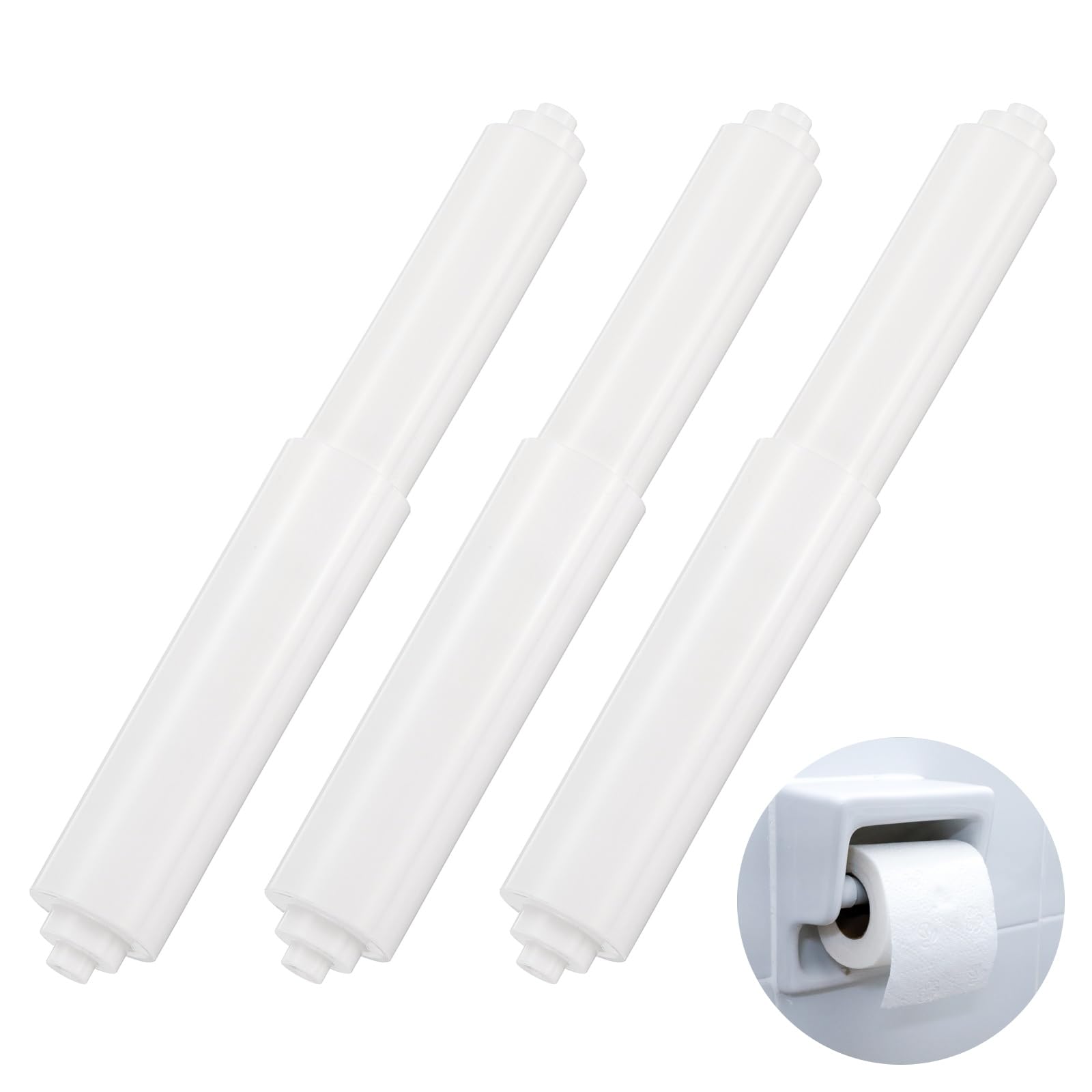 sourcing map 3PCS Toilet Paper Holder Roller, 4.6" to 7" Retractable Bathroom Tissue Roll Holder Toilet Paper Spring Rod Replacement Plastic for Washroom Bathroom, White