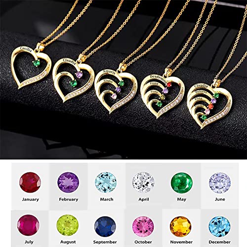 10K/14K/18K Solid Gold Personalized Name Heart Necklace With 1-5 Birthstone, Real Gold Customized Mom Names Pendant Necklace Gold Mothers Necklace for mom, wife, Grandma4