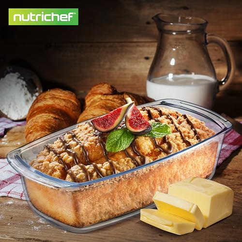 Image of NutriChef 3-Piece Glass Loaf Pan Set - 1.9 QT Premium Stackable Food Containers w /Airtight Locking Lid - Oven, Microwave, & Dishwasher Safe - 62oz Bread Pan Dish, Clear Glass (Pack of 4)