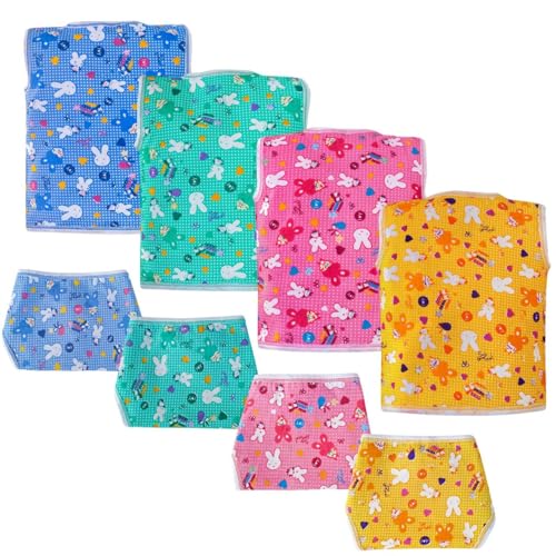 Image of TS LAVI TAVI Baby Sleeveless Jabla & Nappy Set Combo Pack of 4 | Soft Cotton Front Open Vest with Langot for Newborn Baby Boys & Girls | Multicolor Printed Infant Clothing Set (Combo 2, 0-3 Months)