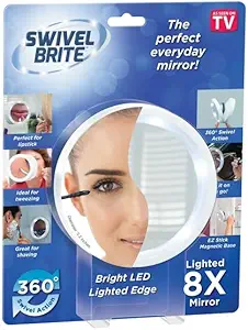 HOMEWELL Swivel Brite Magnifying Mirror with Light for Bathroom Mirrors, 8X Magnification - Mounted Ring Light Mirror w/Magnetic 360° Rotation, Super Bright LED - Travel Lighted Makeup Mirror