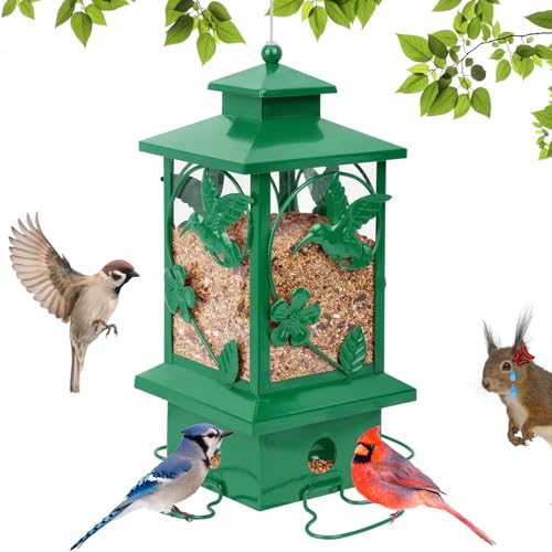 Bird Feeders for Outdoors Hanging, Metal Squirrel Proof Bird Feeder, Large Capacity and Weatherproof, Easy to Clean and Fill, Attracting Finch, Cardinal, Blue Jay; Green