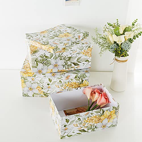 Soul & Lane Garden Glory Decorative Boxes With Lids - Set Of 3: Floral Photo Storage, Stackable Small Home Decor Boxes, Nesting Gift Cartons, Boho Print Mache Containers, Cardboard Document Storage #TOP4