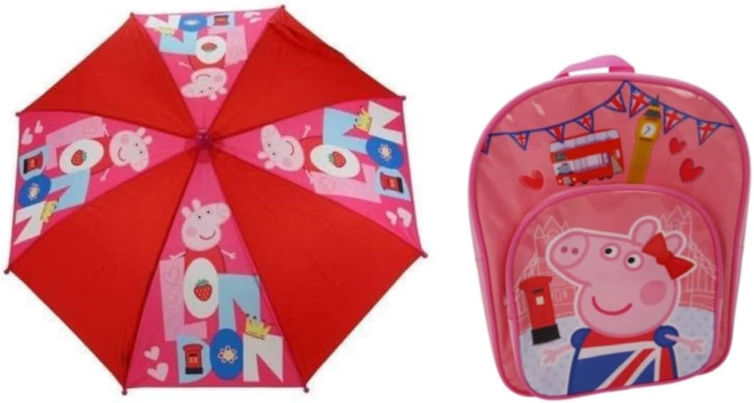 Peppa Pig London Backpack School Bag and Umbrella Set