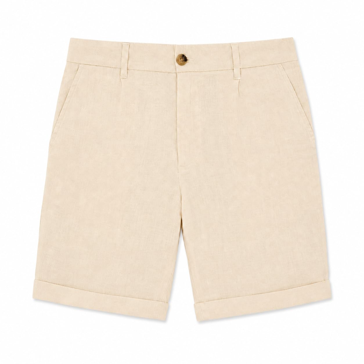 Bermuda Hombre de Lino, Pantalón Corto Casual de Verano, Shorts Elegantes con Bolsillos y Dobladillo, Estilo Mediterráneo para Playa, Vacaciones y Diario