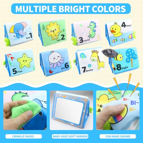 Image of Caterbee Baby Mirror Toys, Inant Tummy time Toy Cloth Book with Mirror, Fun Crinkly Sounds for Early Learning and Developmental Playtime 0 Months up