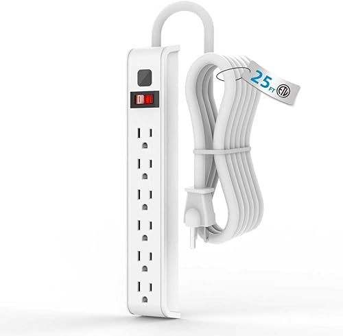 Miniatura 20 de Regleta de enchufes con protector contra sobretensiones, cable de extensión de 6 pies, protección contra sobretensiones de 600 julios, regleta de