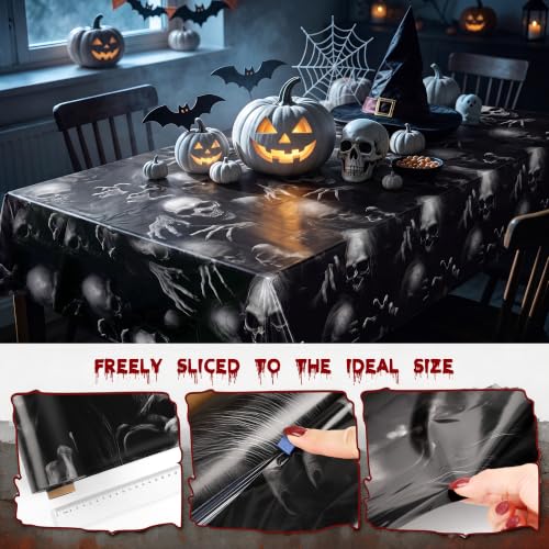 Image of Kochorie 100 Ft x 54 Inch Halloween Graveyard Skeleton Tablecloth Roll with Cutter Box Waterproof Plastic Horror Theme Skeleton Ghouls Photography Backdrop for Halloween Spooky Party Decor