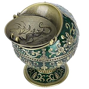 Vintage asbak met deksel, brons bol vliegen draak vorm winddicht asbak voor thuiskantoor Tearoom ambachten decoratie…