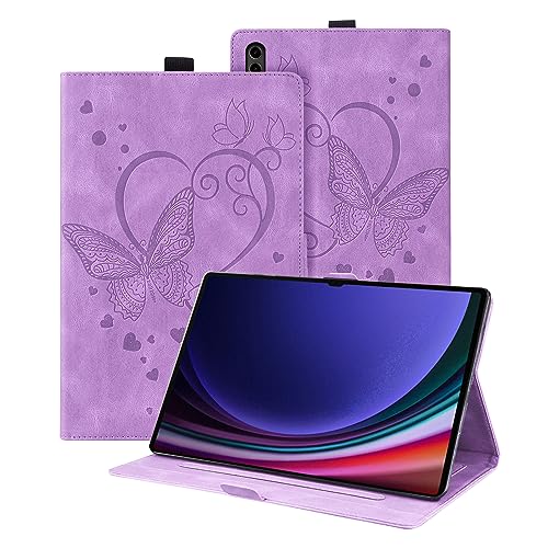 Auslbin Samsung Galaxy ab S9 Ultra Tablet Case Tab S8 Ultra Case, PU Butterfly Embossed Leather with Stand Function, Auto Sleep/Wake for Samsung Tab SM-X910B X900 Case, Purple