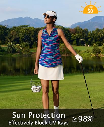 Image of PINSPARK Womens Golf Shirt UPF 50+ Sleeveless Collared Shirts Quick Dry Tennis Polo V-Neck Racerback Athletic Workout Tank