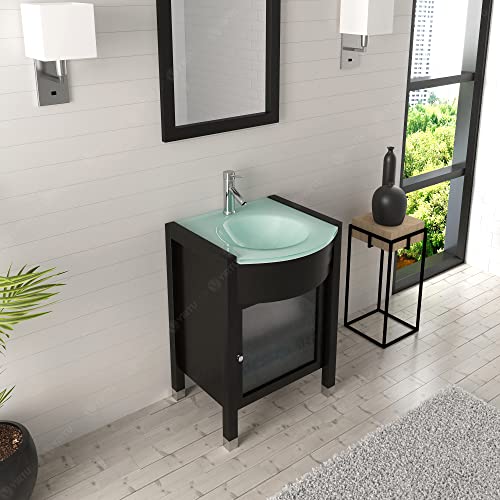 Virtu Usa Ava 24 Inch Single Sink Bathroom Vanity Set In Espresso W/ Integrated Round Sink, Aqua Tempered Glass Countertop, , 1 Mirror - Ms-545-G-Es #TOP3