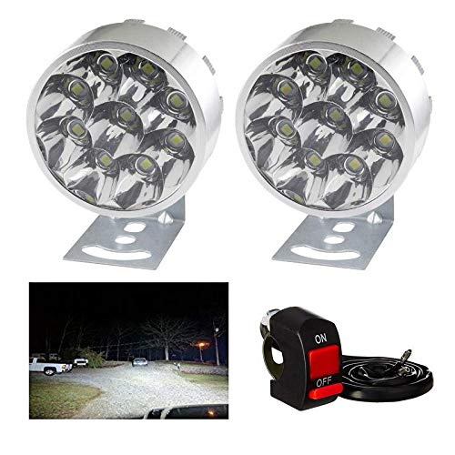 Guance 9 LED 6000K Cree LED Round Small Auxiliary Bike Fog Lamp Light Assembly White with Switch for Royal Enfield Classic Desert Strom BS3 Model (Pack of 2 Pcs)