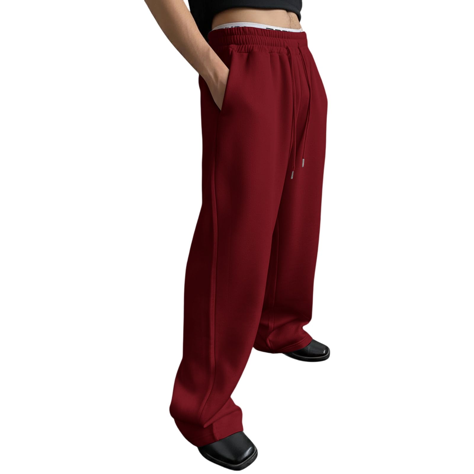 Mens Baggy Sweatpants Wide Leg Fleece Sweat Pants Comfy Y2K Big and Tall Sweatpants Lightweight Joggers with Pockets