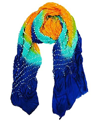 Image of PK HUB Women's Jaipuri Rajasthani Bandhani Dupatta | Art Silk Bandhej Dupatta with Gota Patti Work & Tassels (Free size)