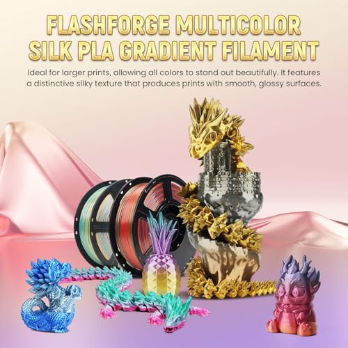 Image of FLASHFORGE Silk PLA Gradient Rainbow Waltz Filament, Multicolored Color Change Rainbow 3D Printing Filament, Deep Rose-Blue-Gold Shiny Fast Color-Changing Each 8M Gradually, Ultra-High Glossiness