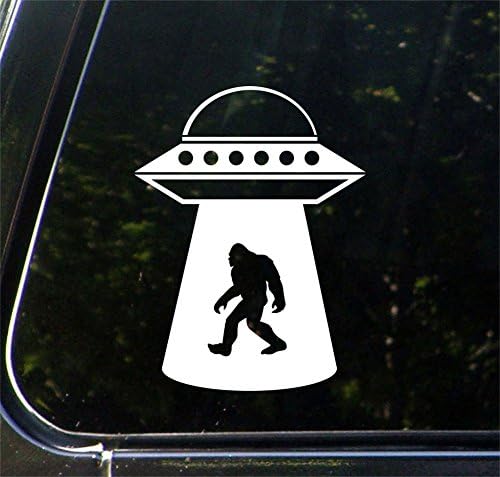 Yadda-Yadda Design Co. Sasquatch UFO Abduction - Bigfoot - Alien - Vinyl Car Decal Copyright © 2015 (4" w X 5.5" h) (White)