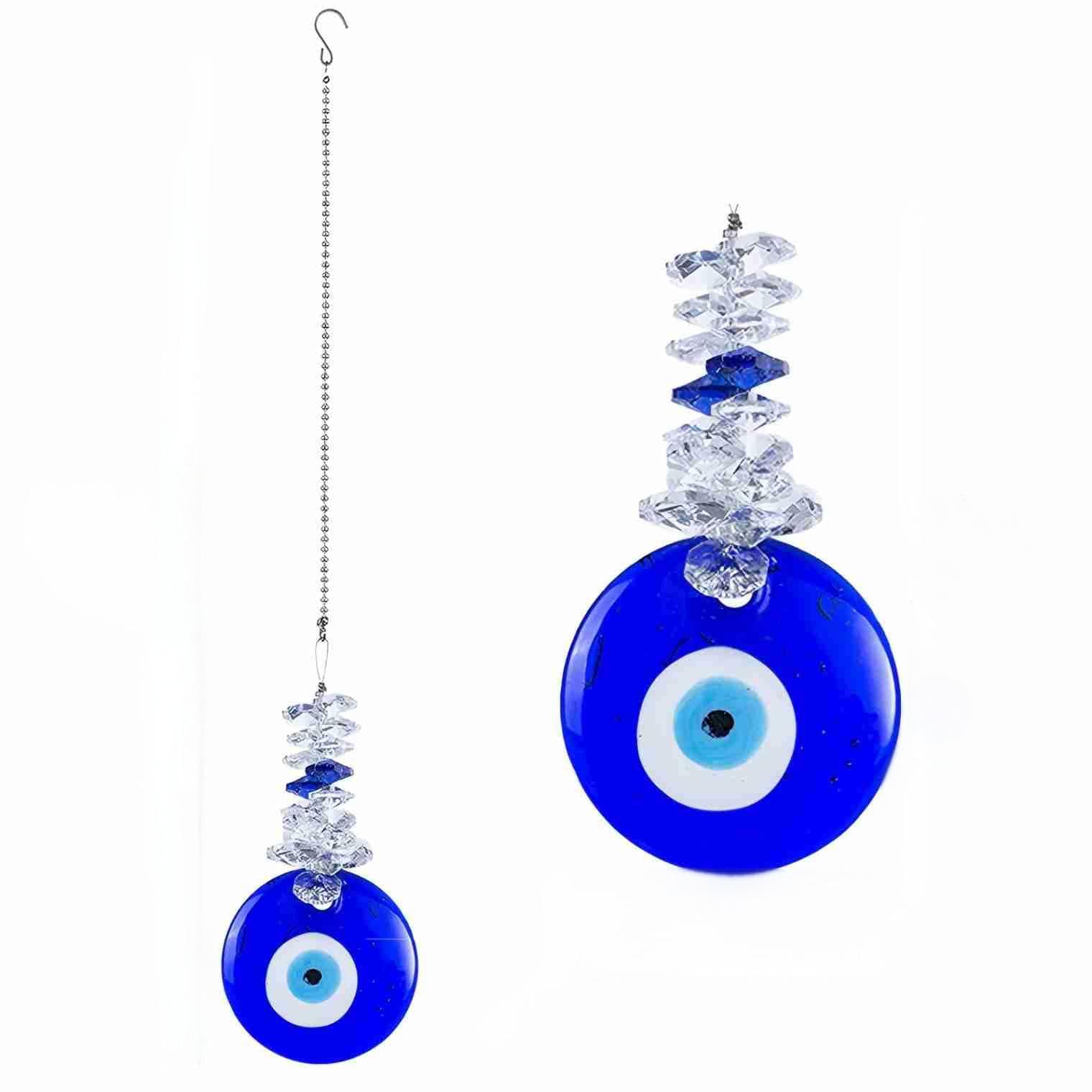 Belacasa Blue Glass Evil Eye Butterfly Angel Sunflower Talisman Crystal Sun Catcher Pendant Handmade Good Luck Charm, Office, Car Decoration, Blessing Ornament (1Pc Evil Eye)