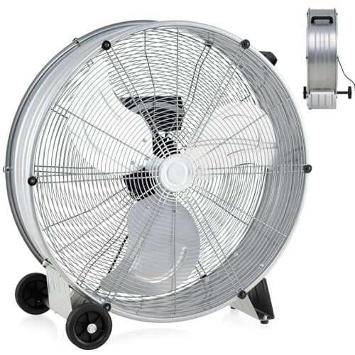 RELAX4LIFE Ventilateur de Sol Industrel Dia.60CM 180W 3 Vitesses, Ventilateur à Tambour 24 Pouces Mobile avec Poignée pour Magasin Garage Usine Cuisine Gym...