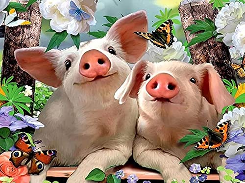 Peinture au diamant 5D pour salon | Kit broderie strass cochon et fleurs 30x40cm
