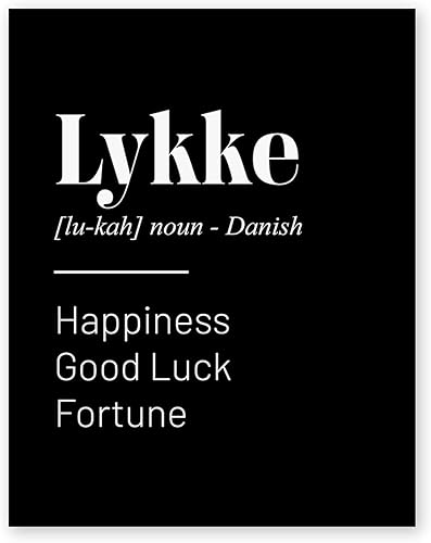 Lykke Nordic Definitions - Póster de decoración de pared, diseño moderno motivacional de bellas artes (negro, sin marco, Lykke)