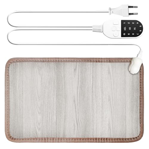 Fusswärmer Elektrisch: 30x50cm Heizmatte mit Thermostat, Beheizte Bodenmatte 10 Heizstufen, Rutschfeste Rückseite Heizteppich Vermeiden Sie kalte Füße, Timer Fußwärmer Winter für Haus und Büro