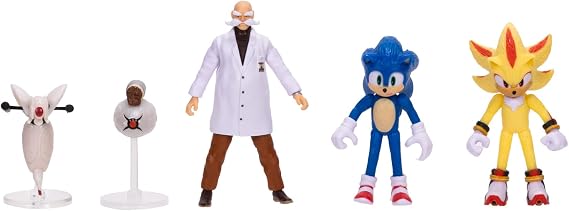 Sonic 3 Movie Action Figures 2.5-Inch Movie Collector Toy Figure Multi-Pack, Wave #3 Includes Sonic, Gerald Robotnik, Super S, Buzzbomber & Burrito Drone- Officially Licensed Toys | Sonic The Hedgehog Movie 3 Inch Mini Figure Wave 3 - 5-Pack Bundle