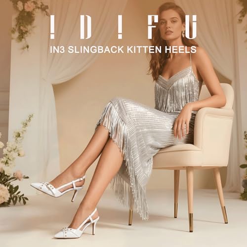 Image of IDIFU IN3 Slingback Kitten Heels for Women Stiletto Heel Closed Pointed Toe Pumps Buckle Straps Dress Shoes Sexy Prom Party Work Trendy Fashion Comfortable Pumps Dressy Shoes