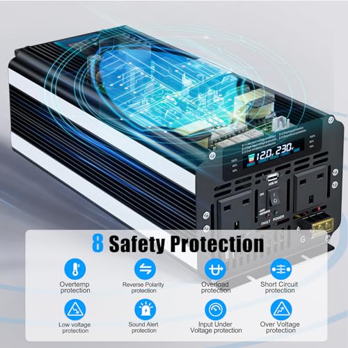 Yinleader POWER INVERTER 5000W /10000W DC TO AC 12V TO 240V 2 UK OUTLETS & USB WITH SOFT START, VOLTAGE DISPLAY CAR CARAVAN CAMPING BOAT - Image 4