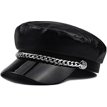 Women Fiddler Cap Newsboy Hat PU Leather Visor Beret Cap