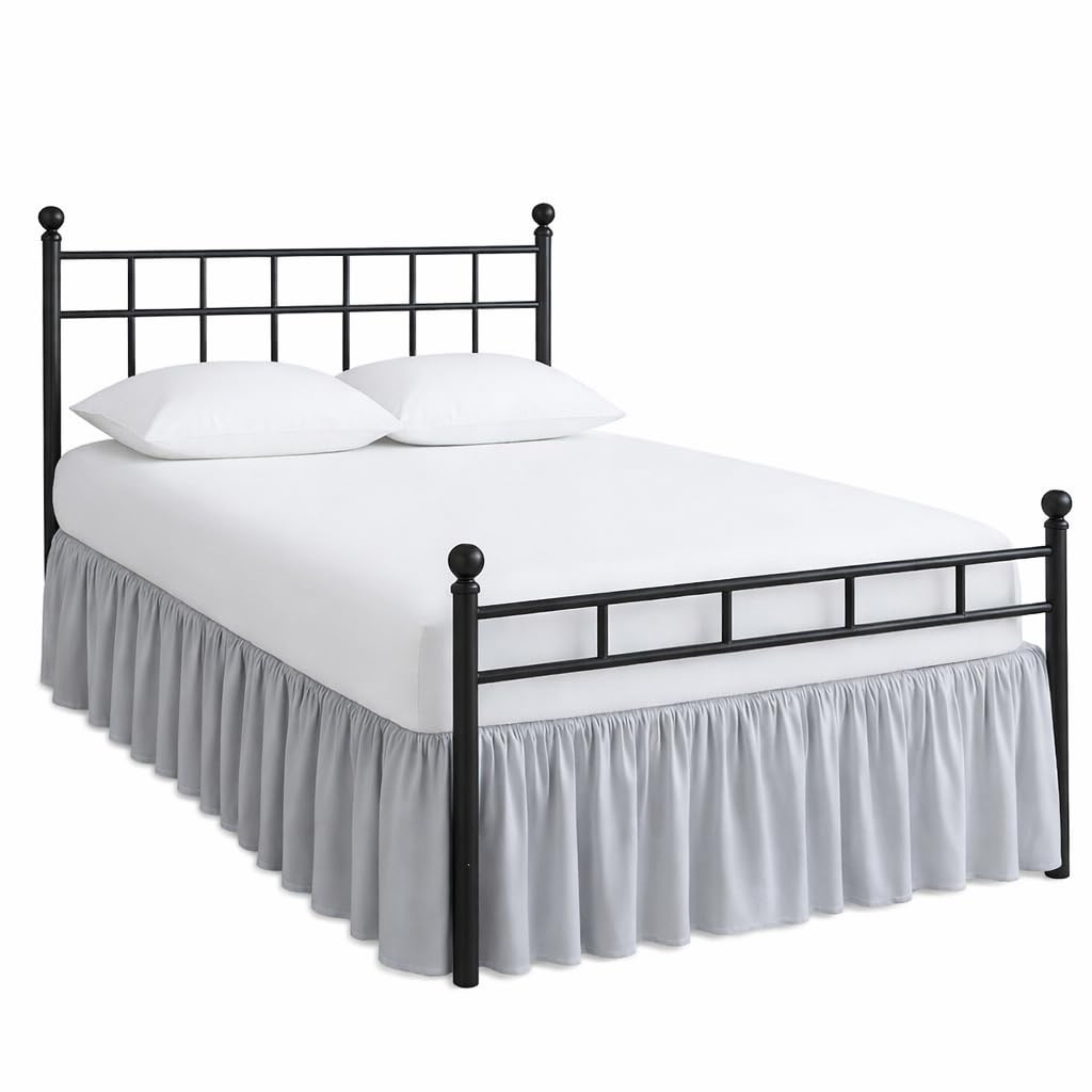 Rajlinen Ruffled Bed Skirt Full, 21 Inch Drop Dust Ruffle with Split Corners, 100% Microfiber Bedskirt with Platform, Three-Sided Coverage Ruffled