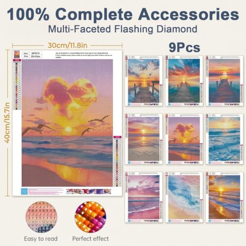 Image of HASTHIP Beach Diamond Art Kits for Adults 5D Round Drill Diamond Painting Multipack Sunset Landscape Gem Art for Home Wall Decor