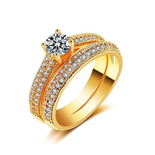 LXBIN 18K Gold Plating 925 Sterling Silver Ring Band Cubic Zirconia CZ Stackable Rings Simulated Diamond Eternity Wedding Rings for Women Engagement Ring Bridal Set
